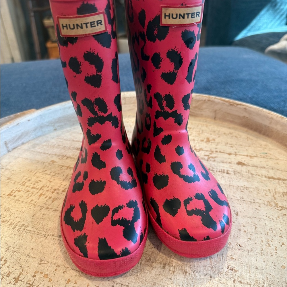 Hunter Red Leopard Print Rain Boots